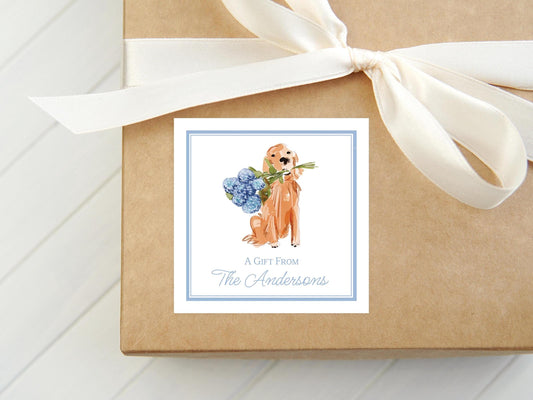 Personalized Blue Golden Retriever Calling Card, Watercolor Dog Enclosure Card, Puppy Gift Tag