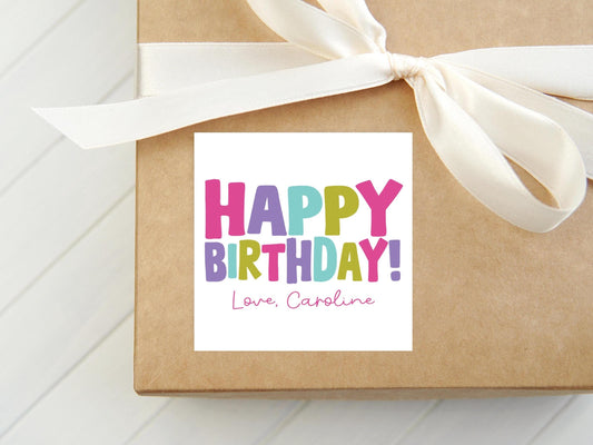 Personalized Happy Birthday Calling Card, Colorful Enclosure Card, Child Birthday Gift Sticker