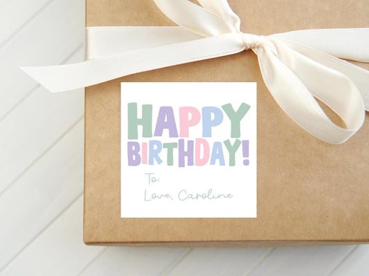 Personalized Happy Birthday Pastel Calling Card, Colorful Enclosure Card, Child Birthday Gift Sticker