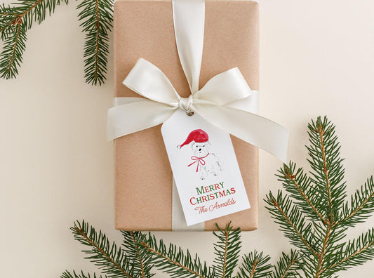Personalized Westie Christmas Gift Tags, Watercolor Dog Holiday Gift Tag