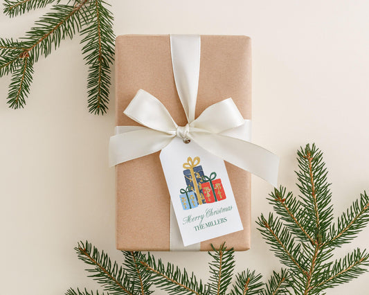 Personalized 2 x 3.5 inch Watercolor Christmas Present Gift Tags | Custom Gift Tags