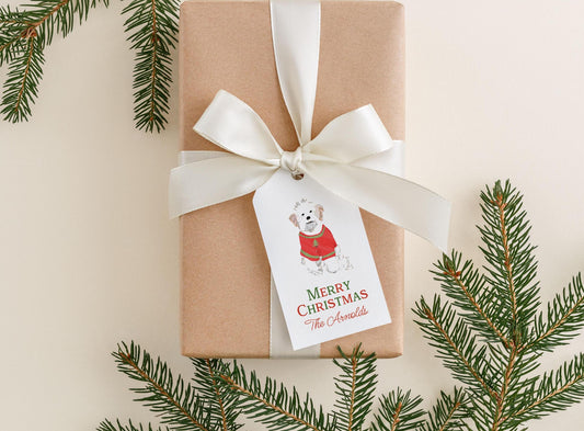 Personalized Maltipoo Christmas Gift Tags, Watercolor Dog Holiday Gift Tag