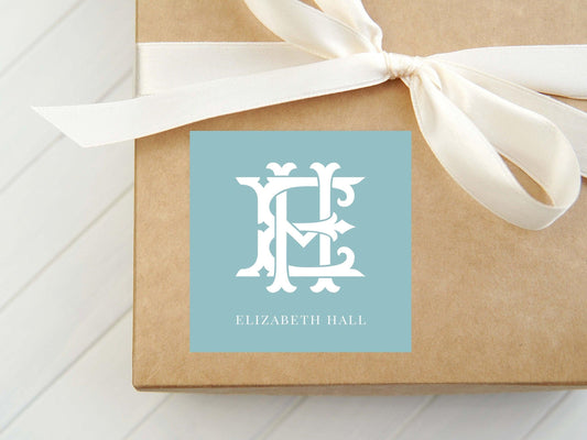 Personalized Chic Monogram Solid Color Calling Card, Interlocking Woman Enclosure Card, Family Square Gift Tag