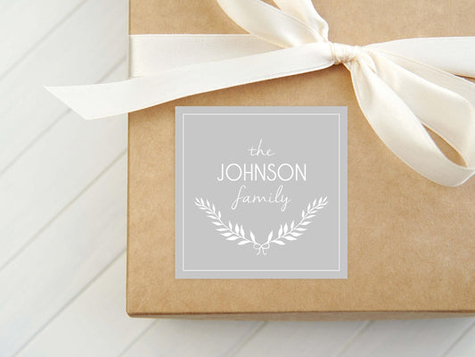 Personalized Last Name Calling Card, Laurel Wreath Enclosure Card, Family Name Gift Tag