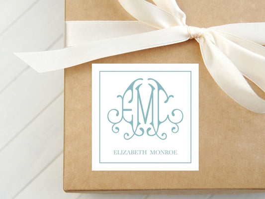 Personalized Monogram Calling Card, Interlocking Woman Enclosure Card, Family Square Gift Tag