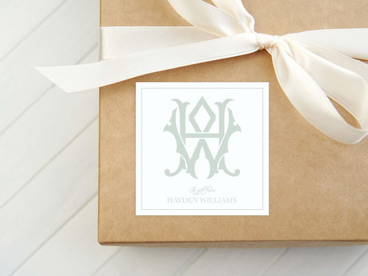 Personalized Chic Monogram Calling Card, Interlocking Woman Enclosure Card, Family Square Gift Tag