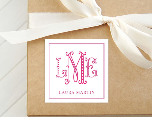 Personalized Dot Monogram 3 Initial Calling Card, Colorful Woman Enclosure Card, Family Square Gift Tag