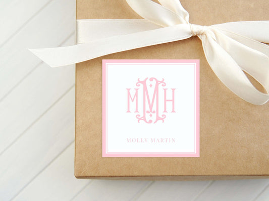 Personalized Pink Monogram Calling Card, Women Enclosure Card, Girl Gift Tag