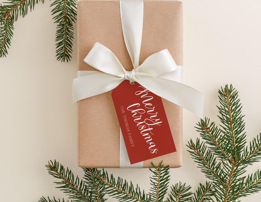 2 x 3.5 inch Personalized Script Basic Merry Christmas Gift Tags | Custom Gift Tags | Colorful Women Gift Tag