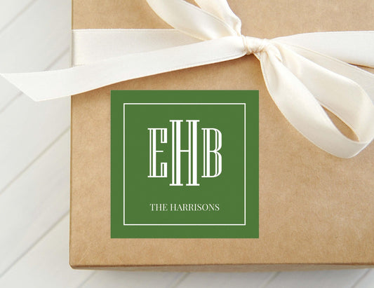 Personalized Block Monogram Calling Card, Colorful Enclosure Card, Family Square Gift Tag
