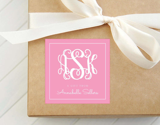 Personalized Script Monogram Solid Color Calling Card, Colorful Woman Enclosure Card, Family Square Gift Tag