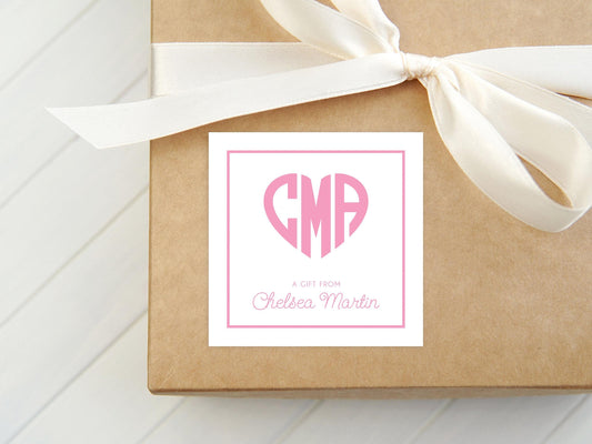 Personalized Heart Monogram Calling Card, Woman Enclosure Card, Girl Square Gift Tag