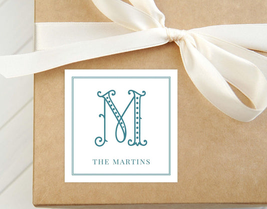 Personalized Border White Background Dot Monogram Calling Card, Colorful Woman Enclosure Card, Family Square Gift Tag