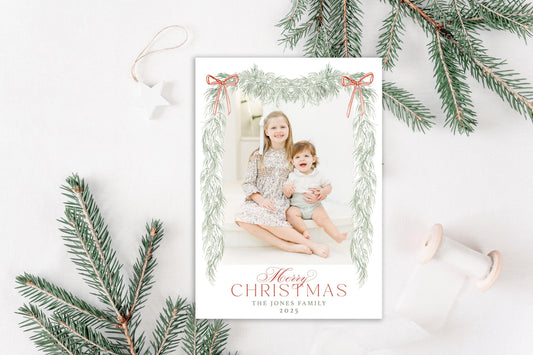 Custom Personalized Photo Christmas Cards - Light green garland