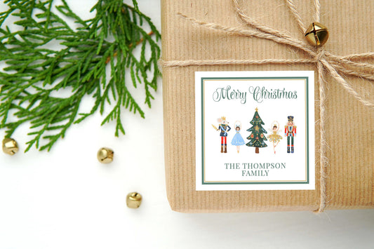 Personalized Watercolor Christmas Calling Card or Sticker | Nutcracker Enclosure Card | Family Square Gift Tag and Stickers