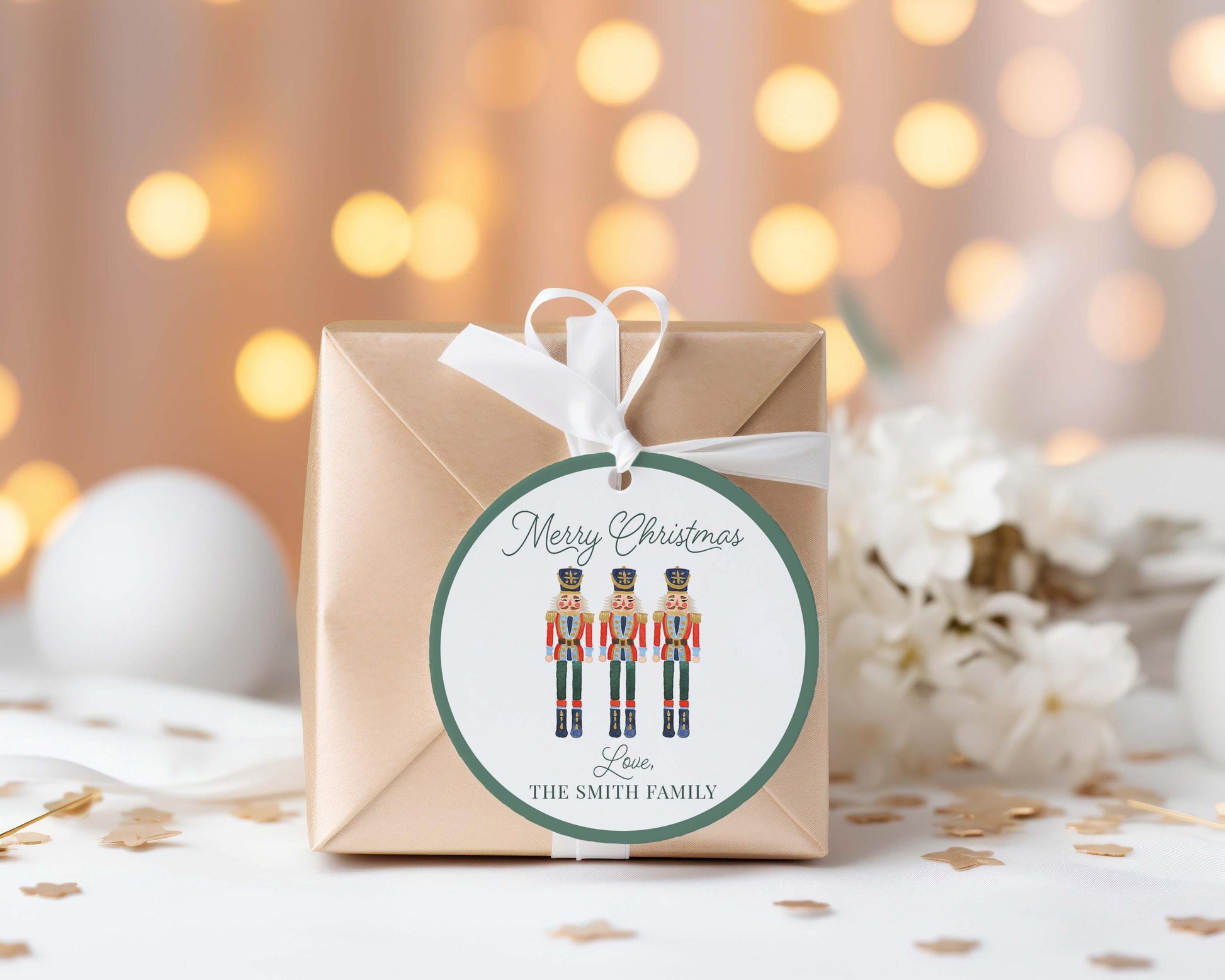 3x3 inch Round Personalized Nutcracker Gift Tags | Custom Circle Christmas Gift Tags
