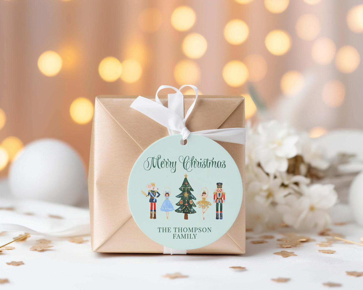 3x3 inch Round Personalized Nutcracker Gift Tags | Custom Circle Christmas Gift Tags