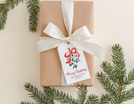 Personalized 2 x 3.5 inch Watercolor Mistletoe Gift Tags | Custom Gift Tags