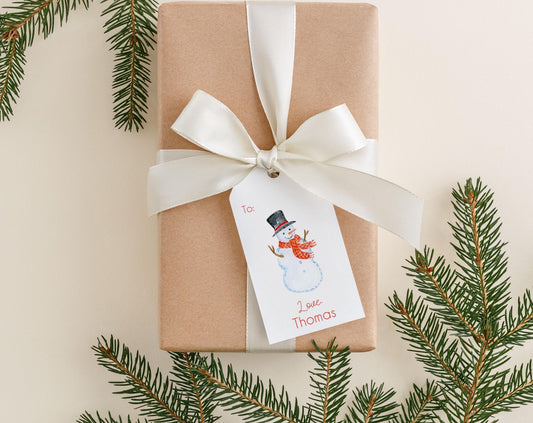 Personalized 2 x 3.5 inch Watercolor Snowman Gift Tags | Custom Christmas Gift Tags | Colorful Girl Gift Tag