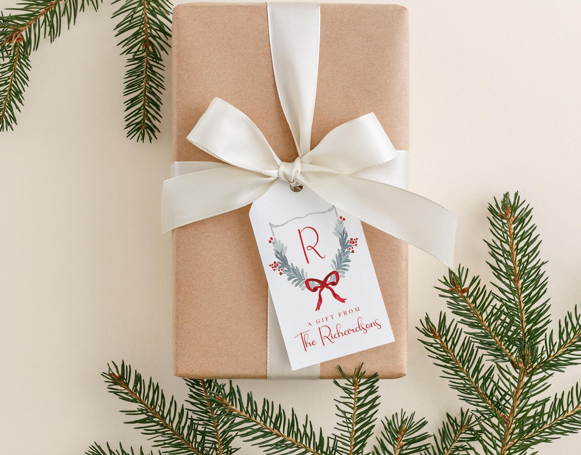 Personalized 2 x 3.5 inch Christmas Initial Crest Gift Tags | Custom Gift Tags