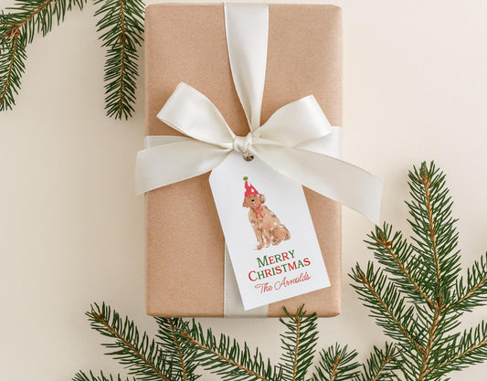 Personalized Goldendoodle Christmas Gift Tags, Watercolor Dog Holiday Gift Tag