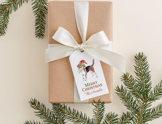 Personalized 2 x 3.5 inch Watercolor Christmas Dog Gift Tags | Custom Puppy Gift Tags