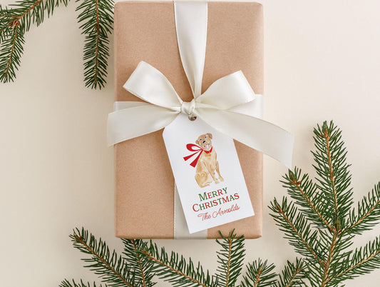 Personalized Yellow Lab Christmas Gift Tags, Watercolor Dog Holiday Gift Tag
