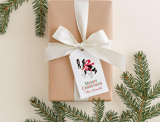 Personalized French Bulldog Christmas Gift Tags, Watercolor Dog Holiday Gift Tag