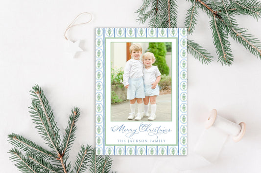 Custom Personalized Photo Christmas Cards - Greenery Border