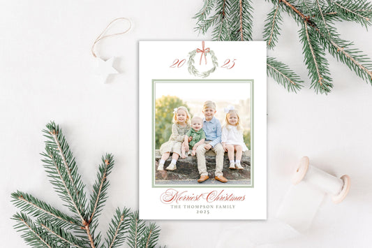 Custom Personalized Photo Christmas Cards - Light green wreath