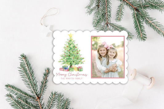 Custom Scalloped Die-cut Christmas Tree Personalized Photo Merry Christmas Cards
