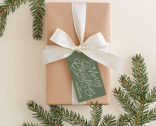 2 x 3.5 inch Personalized Script Merry Christmas Gift Tags | Custom Gift Tags | Colorful Family Gift Tag