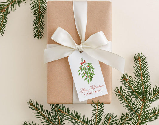 Personalized 2 x 3.5 inch Watercolor Mistletoe Gift Tags | Custom Gift Tags