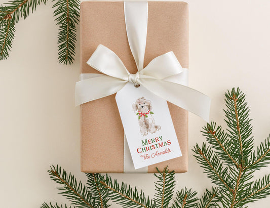 Personalized Cockapoo Christmas Gift Tags, Watercolor Dog Holiday Gift Tag