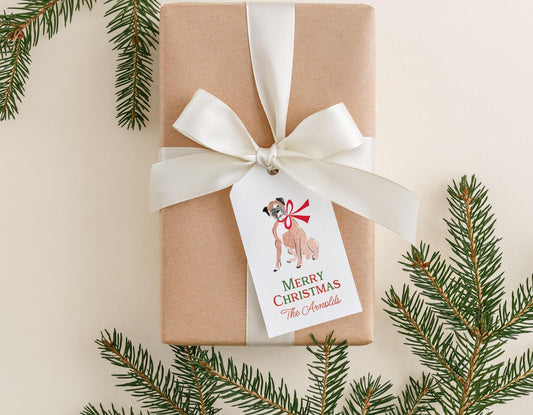 Personalized Boxer Christmas Gift Tags, Watercolor Dog Holiday Gift Tag