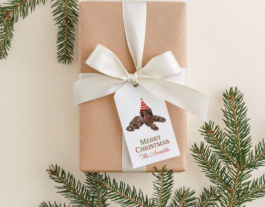 Personalized Labradoodle Christmas Gift Tags, Watercolor Dog Holiday Gift Tag
