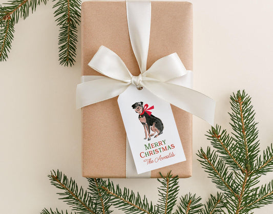 Personalized Rottweiler Christmas Gift Tags, Watercolor Dog Holiday Gift Tag