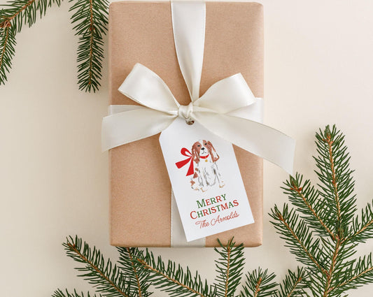 Personalized Cavalier King Charles Christmas Gift Tags, Watercolor Dog Holiday Gift Tag