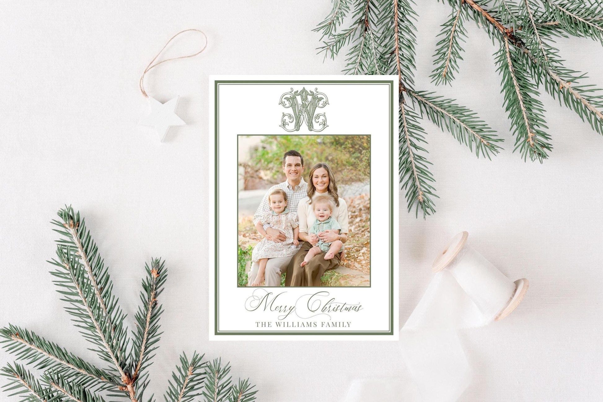 Custom Personalized Photo Christmas Cards - Vintage Initial