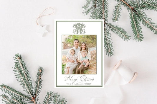 Custom Personalized Photo Christmas Cards - Vintage Initial