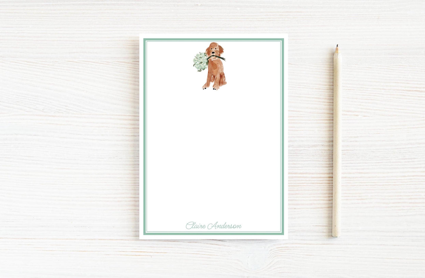 Personalized 5.5X5.5 or 5X7 Watercolor Floral Goldendoodle Notepad, Dog Flowers Note
