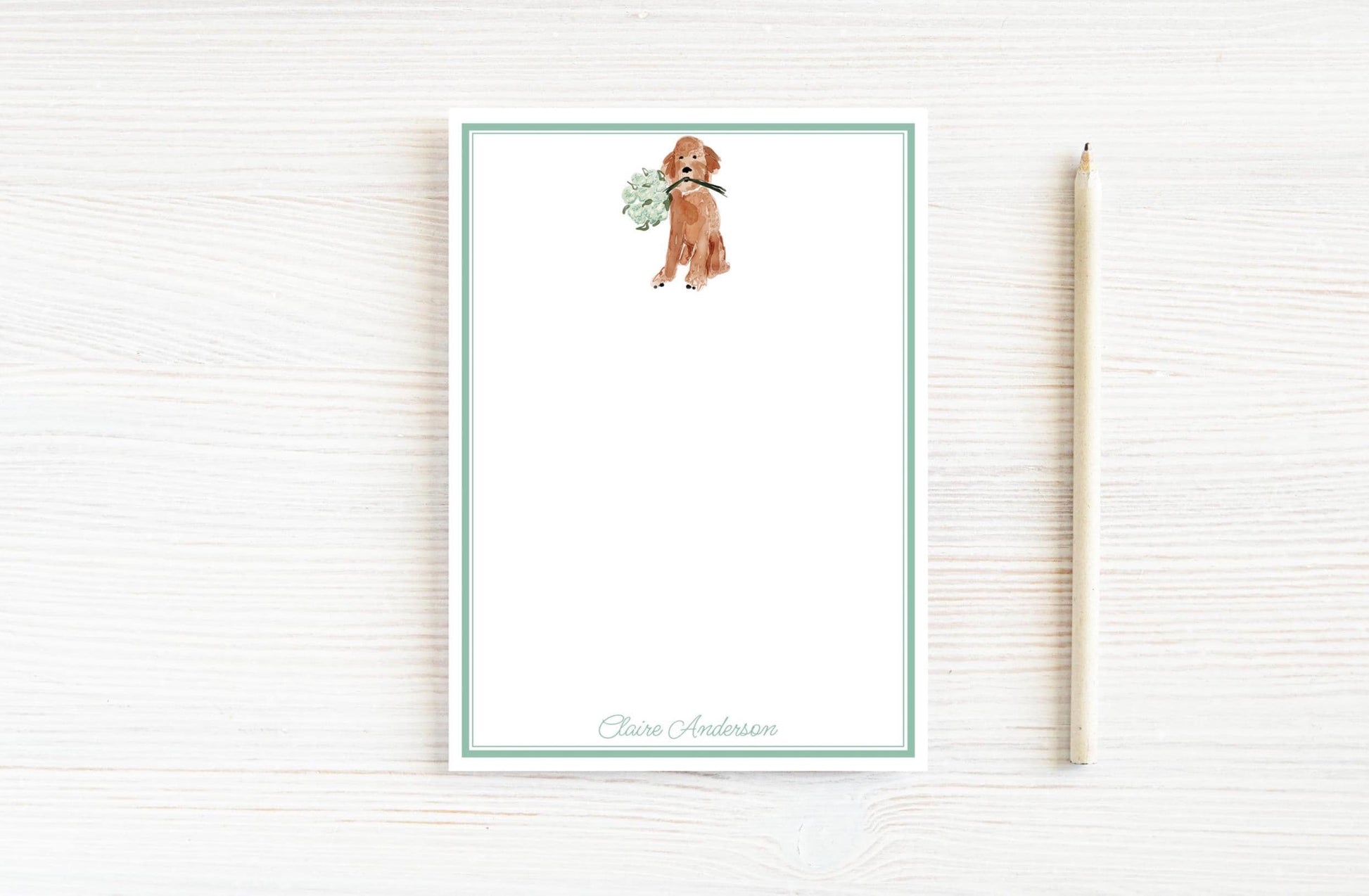 Personalized 5.5X5.5 or 5X7 Watercolor Floral Goldendoodle Notepad, Dog Flowers Note