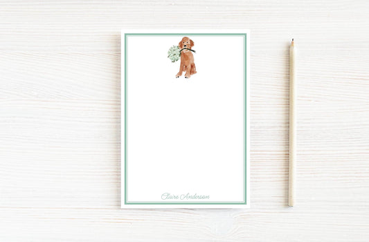 Personalized 5.5X5.5 or 5X7 Watercolor Floral Goldendoodle Notepad, Dog Flowers Note