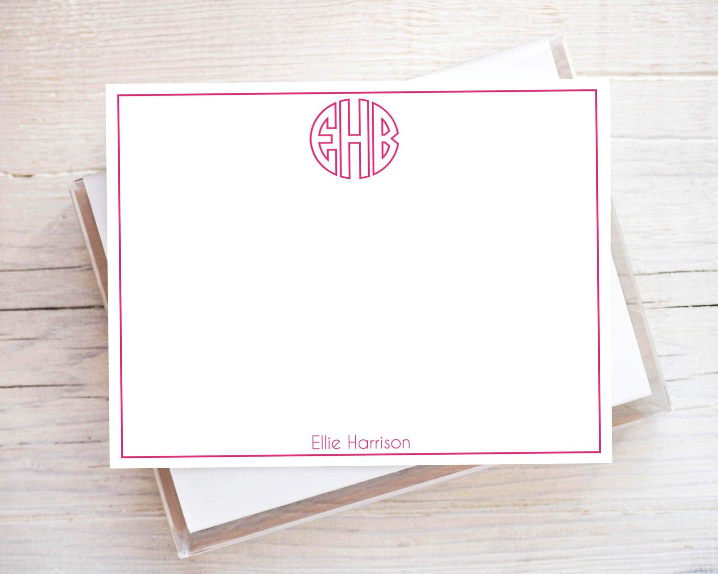 Personalized A2 Size Circle Monogram Simple Stationery, Girl Kid Custom Flat Notecard Set
