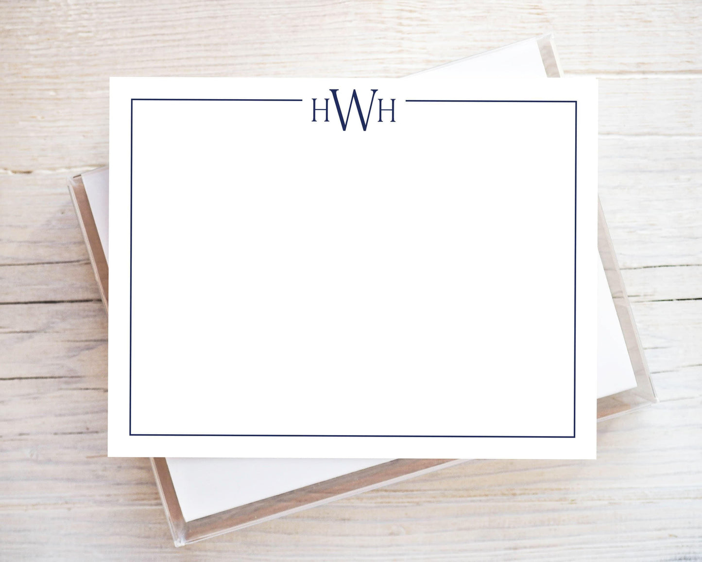 Personalized A2 Size Monogram Border Stationery, Colorful Family Initial Flat Notecard Set