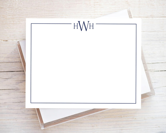 Personalized A2 Size Monogram Border Stationery, Colorful Family Initial Flat Notecard Set