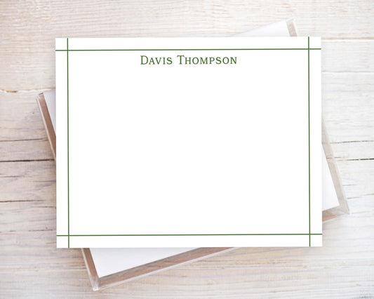Personalized A2 Size Colored Simple Border Stationery, Family Men Professional Flat Notecard Set