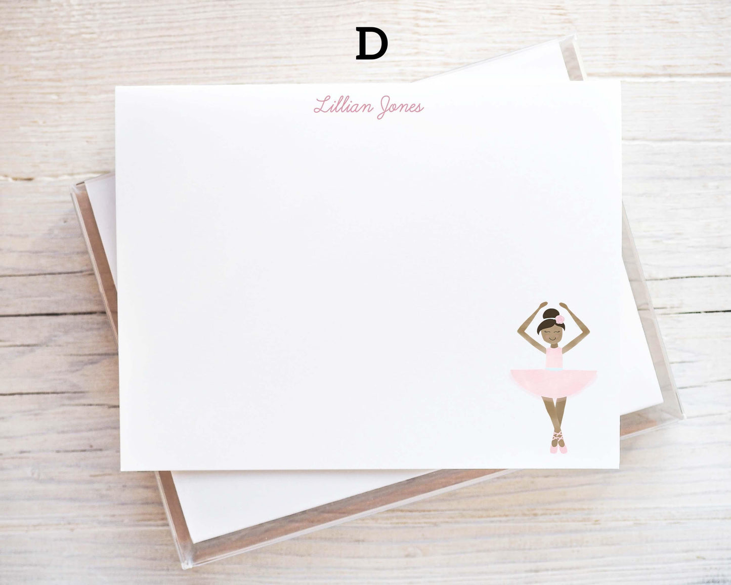 Personalized A2 Size Watercolor Ballerina Little Girl Notecard Set, Pink Baby Stationery