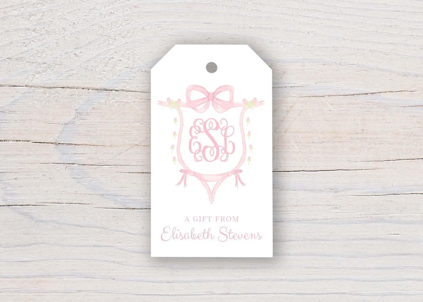 2 x 3.5 inch Personalized Crest Monogram Gift Tags | Custom Girl Bow Initials Tag