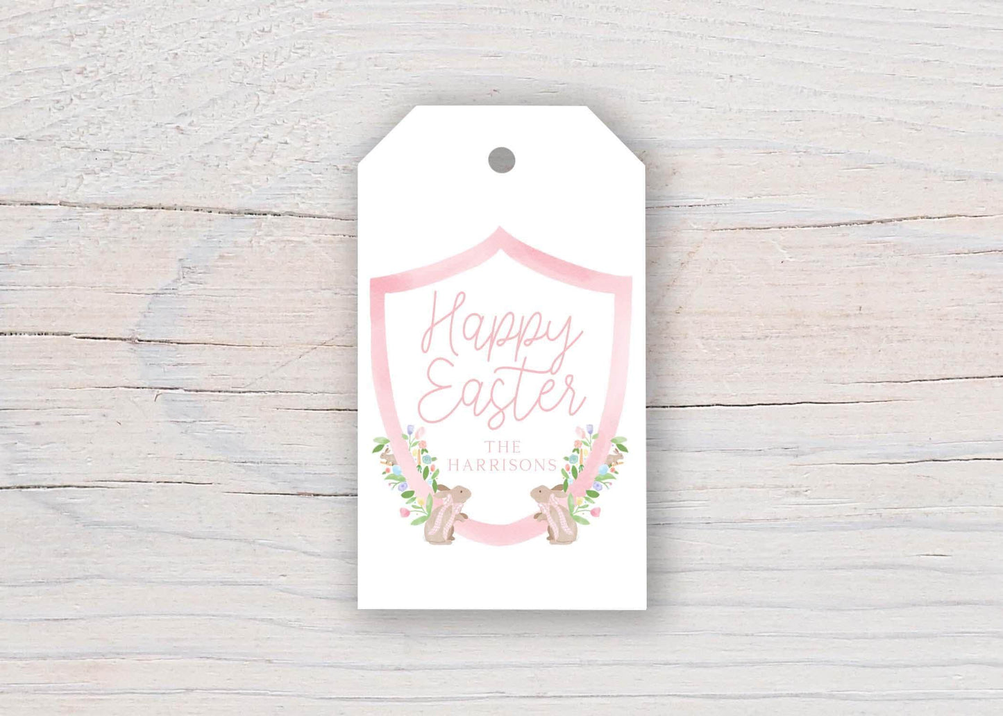2 x 3.5 inch Personalized Pink Bunny Wreath Gift Tags | Easter Gift Tag